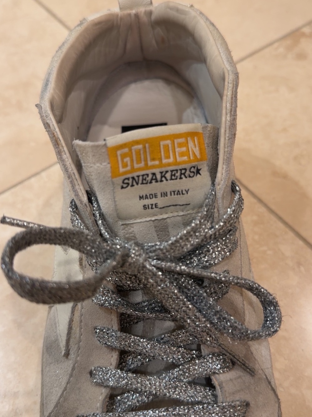 Golden Goose Mid Star Glitter Suede Sneakers Silver Metallic Made Italy - Picture 3 of 14